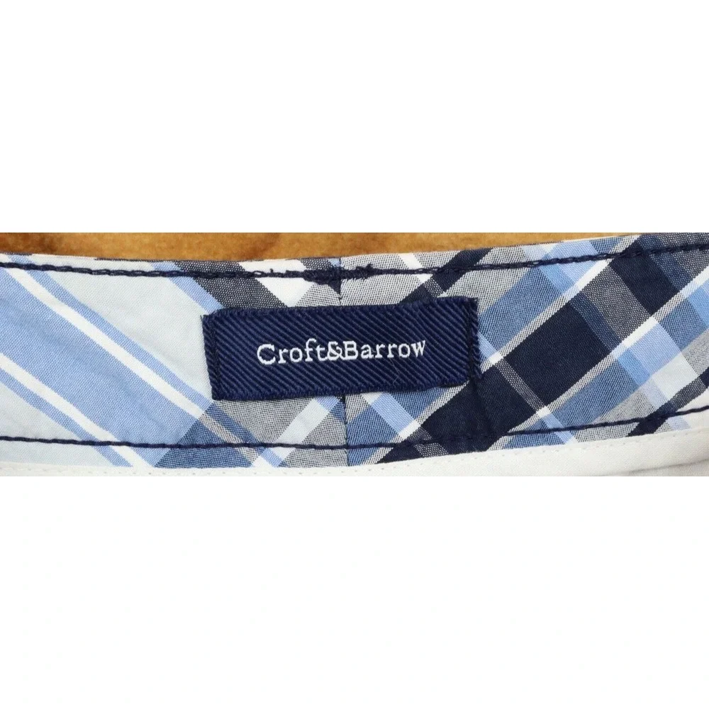 Croft &‎ Barrow Casual Shorts Flat Front Mens Size 33 Blue Plaid 100% Cotton